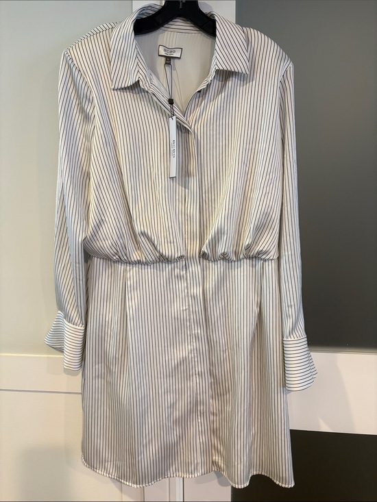 BCBG Dresses & Skirts - BCBG New York White with Black Pinstripes, Long Sleeve Shirt Dress Size XL NWT